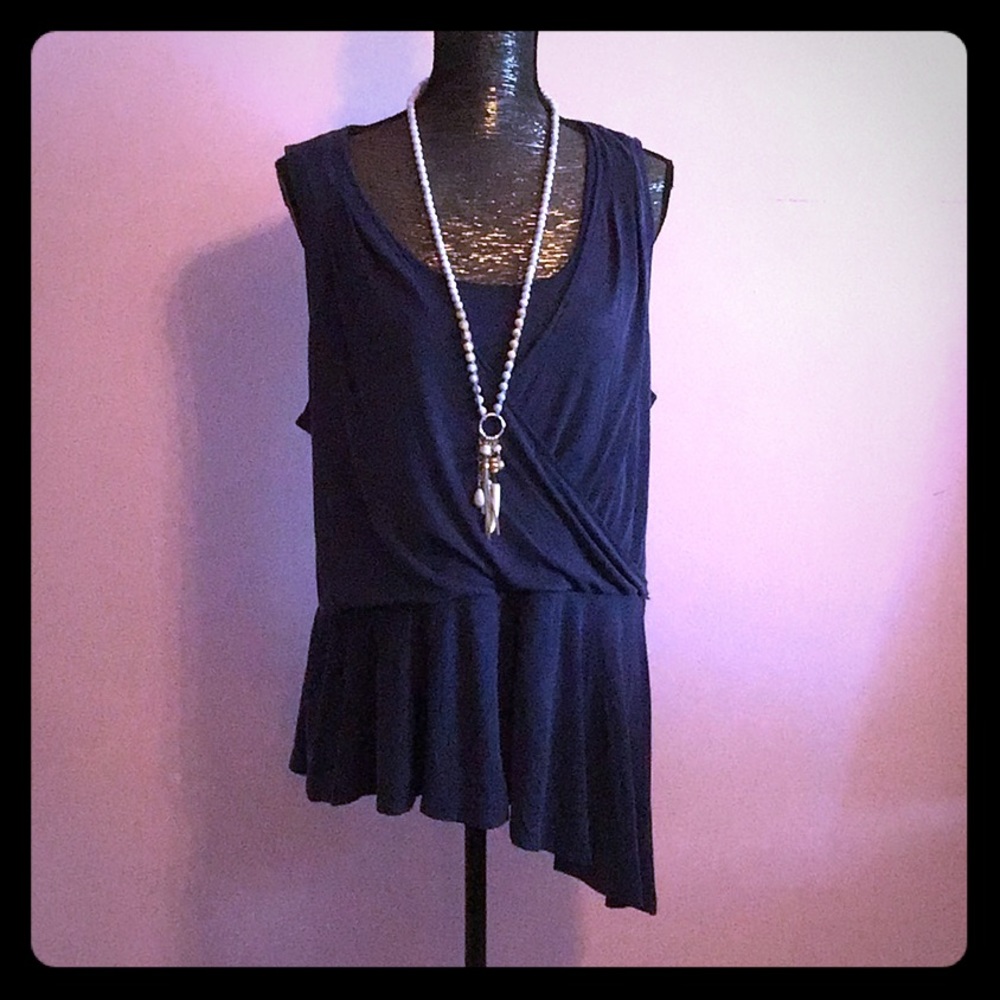 Rebel Navy Asymmetrical Faux Wrap Tank